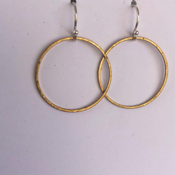 Small Circle Minimalist Earrings Forged in Silver & Brass