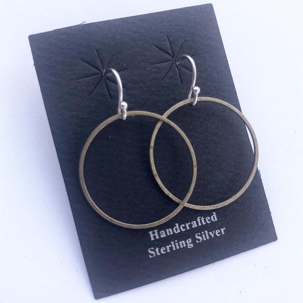 Small Circle Minimalist Earrings Forged in Silver & Brass