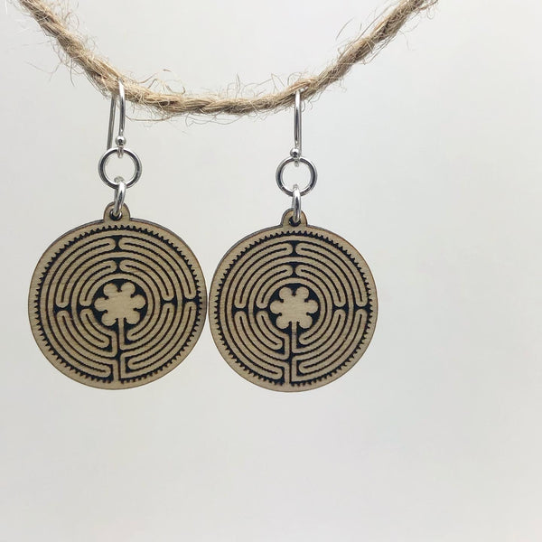 New Harmony Chartes Labyrinth Wood Earrings
