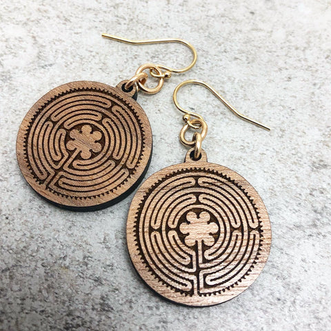 New Harmony Chartes Labyrinth Wood Earrings
